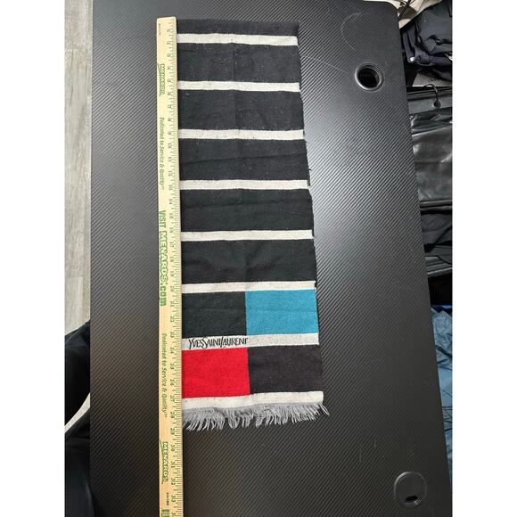 Yves Saint Laurent YSL Wool Scarf Colorblock Striped Fringe 60 Inch - Picture 9 of 10